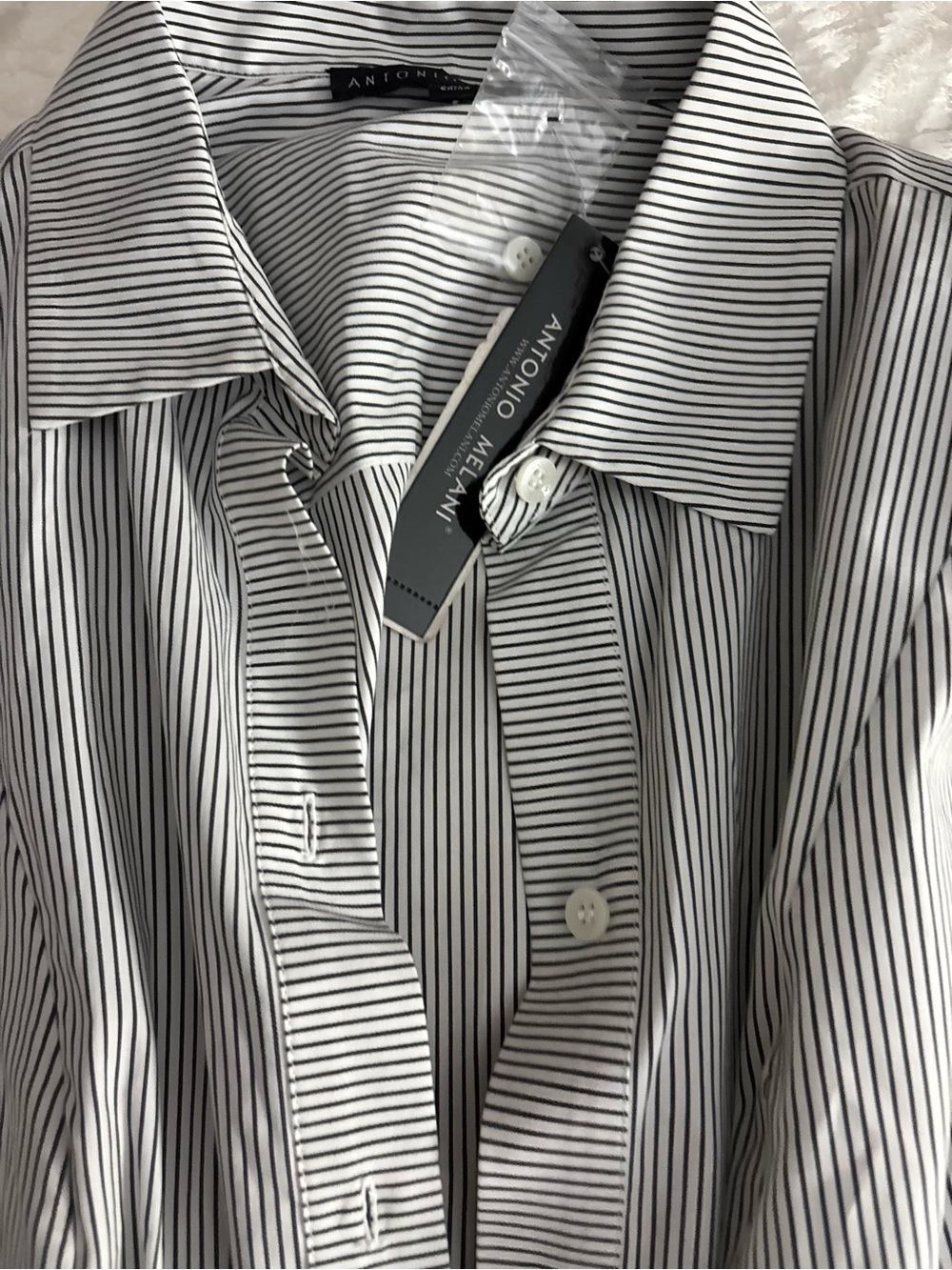 ANTONIO MELANI Black and White Pinstripe Dress Shirt